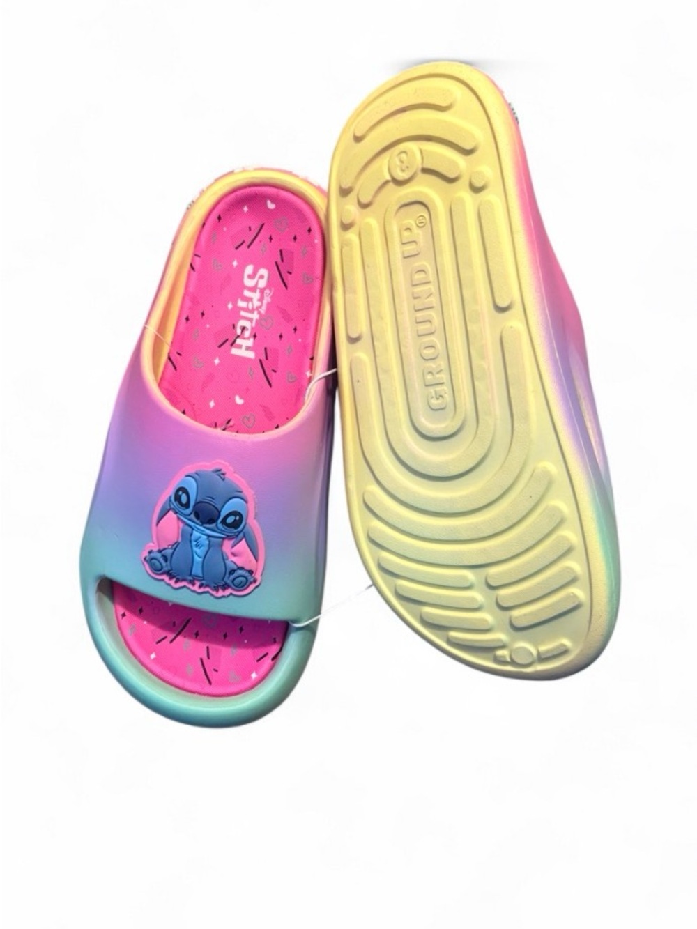Girls' Rainbow Slide Sandals with Stitch Graphic - Multicolor